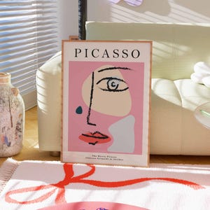 Picasso Exhibition Wall Art Print, Neutral Beige Abstract Vintage Minimalist Gift Idea, Famous Artist Print, Pink Gallery Wall Home Decor