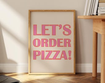 Retro Pizza Lover Poster, Funky Pink Dining Decor, Dopamine Foodie Wall