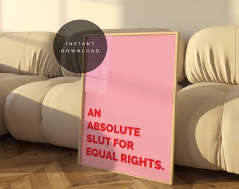 Pôster com citação feminista, rosa, em defesa da igualdade de direitos (download digital)