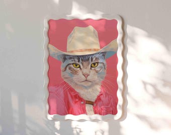 Cowboy Cat Poster: Pink Western Howdy Animal Art Print (Gallery Wall)
