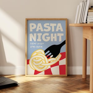 Pasta Night Print, Retro Italian Food Print, Spaghetti Print, Trendy Maximalist Kitchen Print, Pasta Lover Print, Mid Century Modern Print