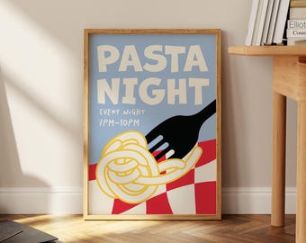 Impression de nuit de pâtes rétro, cuisine italienne, modernité du milieu du siècle