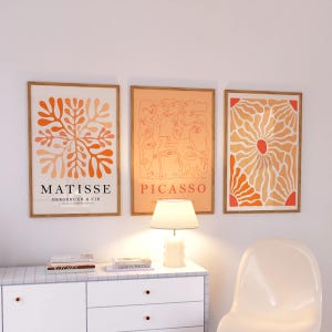 Gallery Wall Art Set Of 3 Prints, Orange Henri Matisse Print, Gallery Wall Bundle, Orange Wall Art, Matisse Exhibition Poster, Picasso Print