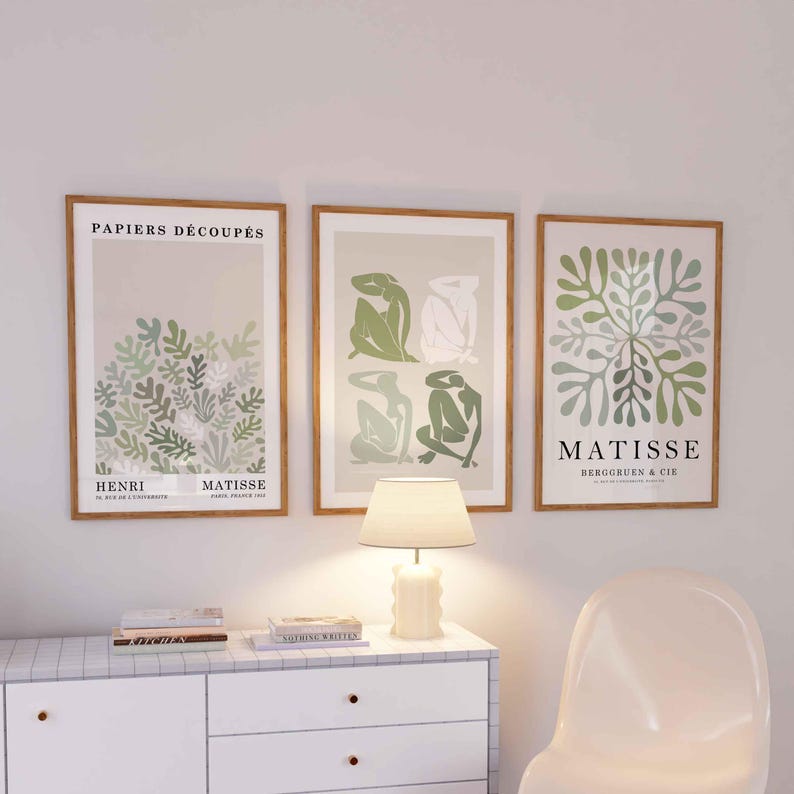 Sage Green Matisse Wall Art - Green Botanical Prints - Sage Green Print - Boho Wall Art - Matisse Wall Art - Modern Gallery Wall Set of 3