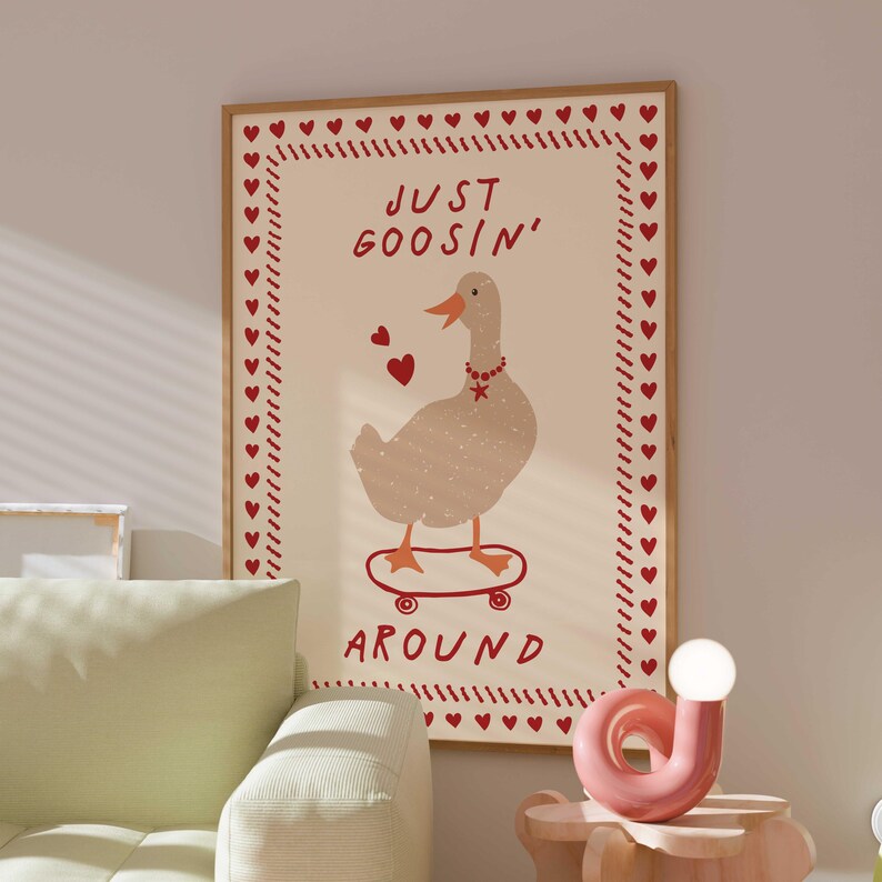 Silly Goose Print, Trendy Wall Art, Apartment Decor, Retro Wall Art, Quirky Wall, Nursery Art, Cottage Core Decor, Cute Art, Funny Wall Art