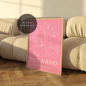 Póster rosa de Picasso Arte de pared rosa Arte de pared moderno Impresión de Picasso Arte digital Descarga Estética rosa Galería de arte de pared rosa pastel danés