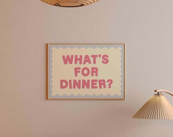 What's For Dinner muurkunst - roze handgetekende keukendecoratie