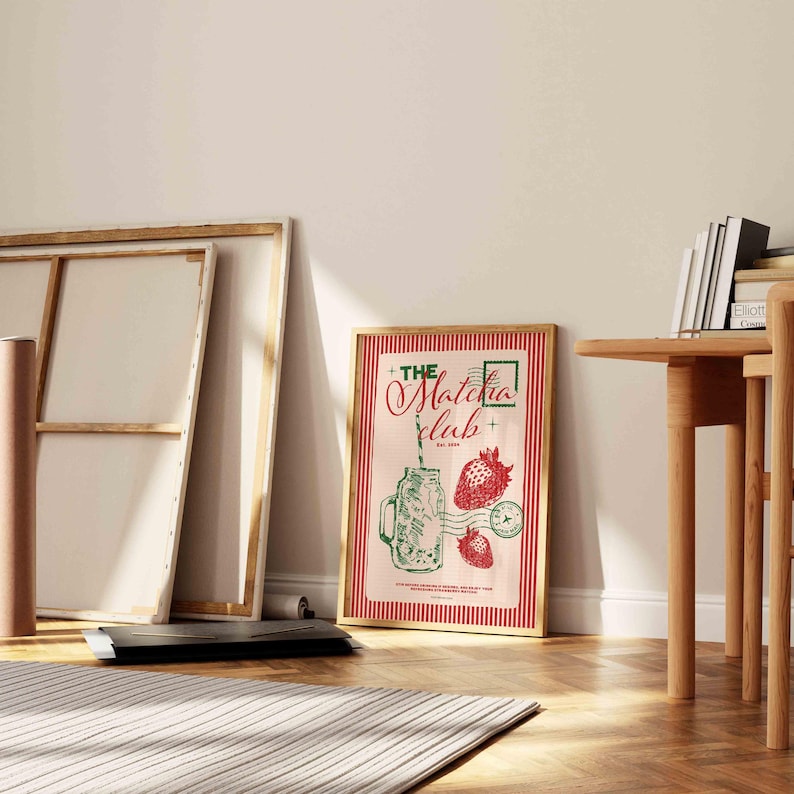 Matcha Club Poster, Retro Drink Art, Cafe Poster, Brunch Poster, Matcha Latte Print, Modern Home Art, Funky Kitchen Print, Hand Drawn Print