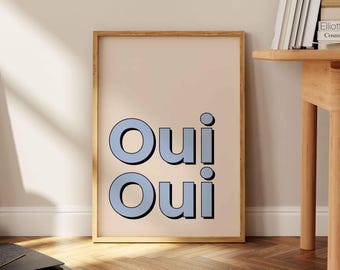Oui Oui Pastel Blue Typography Print | Modern Minimalist Wall Art