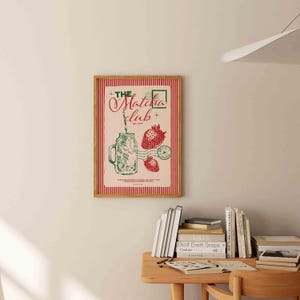 Matcha Club Poster, Retro Drink Art, Cafe Poster, Brunch Poster, Matcha Latte Print, Modern Home Art, Funky Kitchen Print, Hand Drawn Print