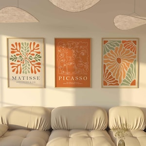 Matisse Print Set of 3, Neutral Wall Art, Mid Century Modern, Matisse Cut-outs, Gallery Wall Set, Large Wall Art, Burnt Orange Wall Art