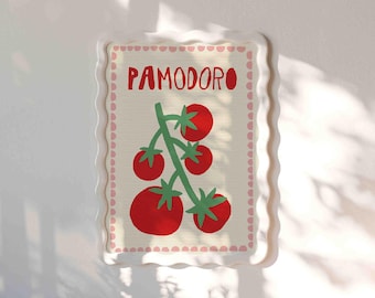 Retro Pamodoro Tomato Art Print, Trendy Italian Kitchen Decor, Maximalist Red Food Wall Poster