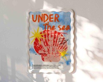 Under The Sea Shell Print, Summer Poem, Retro Beach House Decor