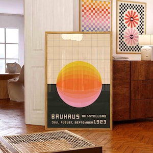 Bauhaus Art Print, Bauhaus Exhibition Poster, Geometric Abstract Poster, Orange Gallery Wall Art, Retro Decor, Mid Century Modern Decor