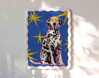 Funky Dalmatian Star Eyes Poster, Retro Dog Illustration, Maximalist Play Haus Decor