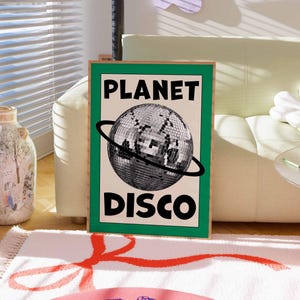 Planet Disco Print, Silver Disco Ball Maximalist Poster, Bright Aesthetic Girly Poster, Trendy Dopamine Decor, Mirror Ball Preppy Print