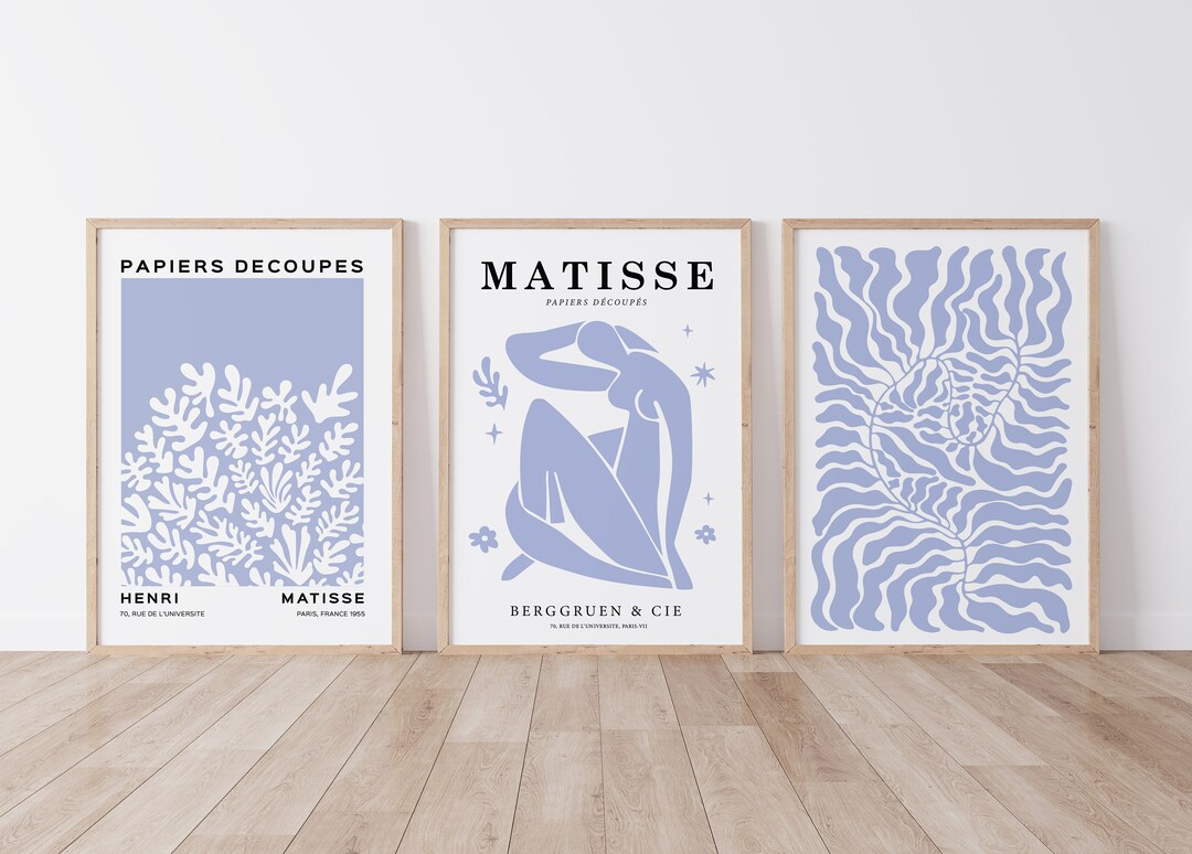 Blue Gallery Wall Set of 3 Prints, Matisse Print Set, Matisse Poster