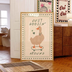 Stampa Silly Goose, Arte murale alla moda, Decorazione per appartamento, Arte murale retrò, Parete eccentrica, Arte per bambini, Decorazione Cottage Core, Arte carina, Arte murale divertente