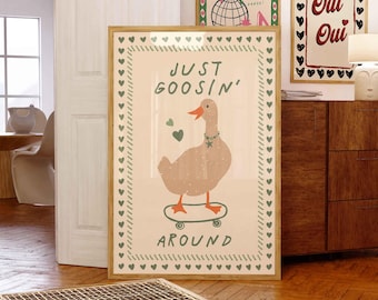 Quadro con oca sciocca, stampa animalier in stile cottagecore, decorazione vintage