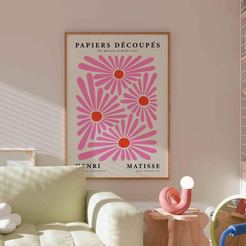 Henri Matisse Pink Daisy Poster, Papiers Decoupes Flower Physical Print, Botanical Signage image 8