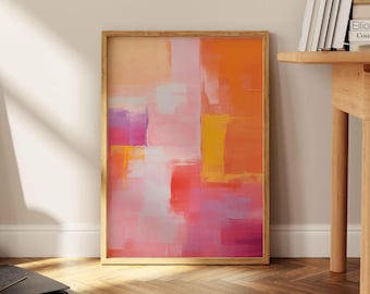 Abstract Geometric Wall Art Print, Orange and Pink Maximalist Design