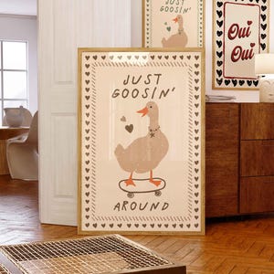 Silly Goose Wall Art, Cute Goose Poster, Beige Nursery Decor, Farm Animal Poster, Neutral Kid&#39;s Room Illustration, Goose Children&#39;s Room