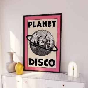Planet Disco Print, Silver Disco Ball Maximalist Poster, Bright Aesthetic Girly Poster, Trendy Dopamine Decor, Mirror Ball Preppy Print