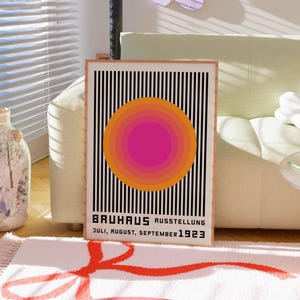 Impression rose orange Bauhaus, impression soleil orange, affiche Bauhaus, art mural abstrait, art mural Bauhaus, grande décoration murale, milieu du siècle moderne