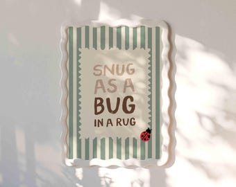 Snug As A Bug Nursery Print, Whimsical Quote Wall Art, Minimal Typography Decor