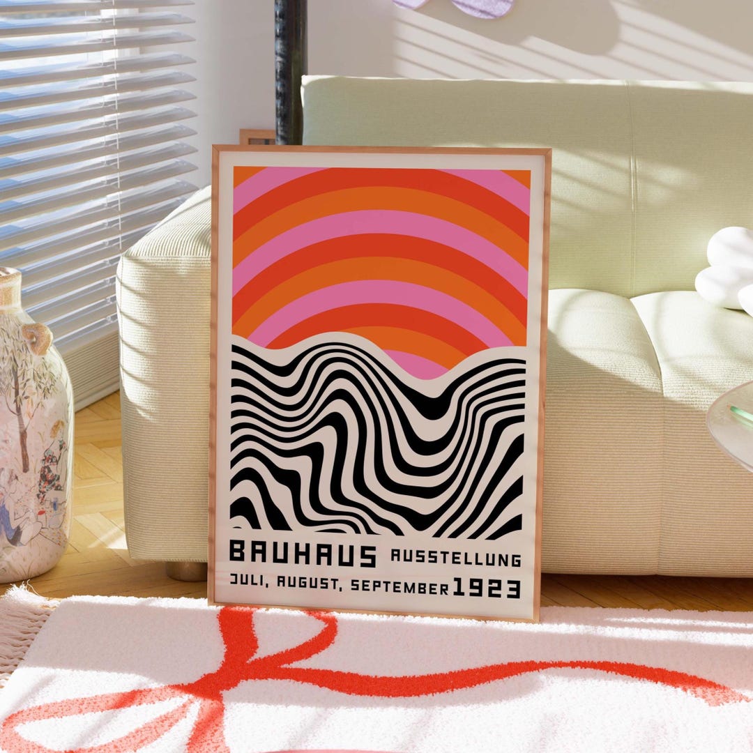 Bauhaus Exhibition Poster: Pink & Orange Geometric Shapes, Mid