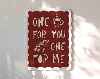 Coffee Bar Poster, Kitchen Decor, Cafe Quote Print, Minimal Typography, Deep Red Decor