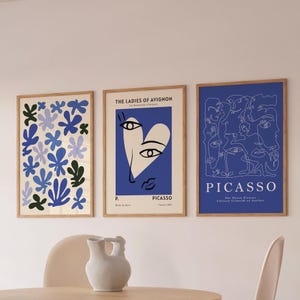 Set Of 3 Matisse Art Prints, Preppy Wall Art, Exhibition Art Posters, Mid Century Modern Decor, Aesthetic Wall Decor, Navy Blue Art Prints