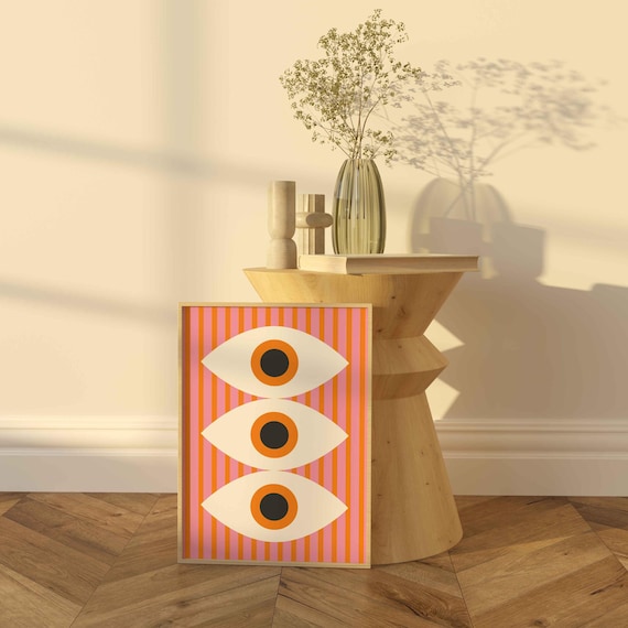 ピンクオレンジバウハウス展ポスター：幾何学的形状プリント（デジタル