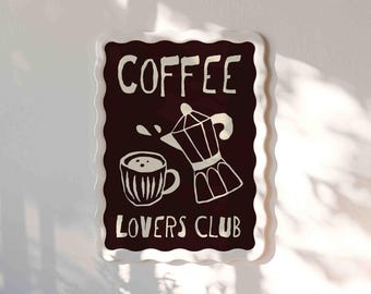 Coffee Lovers Club Print, Retro Kitchen Wall Art, Vintage Coffee Station Decor Poster