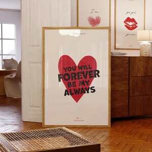 Póster de amor, impresión retro, impresión de moda, póster de los 70, arte mural rojo, arte mural romántico, impresión estética, póster de alma gemela, póster de carta de amor