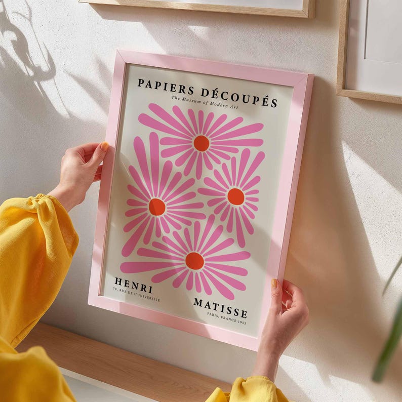 Henri Matisse Pink Daisy Poster, Papiers Decoupes Flower Physical Print, Botanical Signage image 2