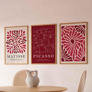 Burgundy Matisse Print Set of 3, Red Gallery Wall Art Bundle, Botanical Decor, Preppy Wall Art, Matisse Art Posters, Trendy Aesthetic Print