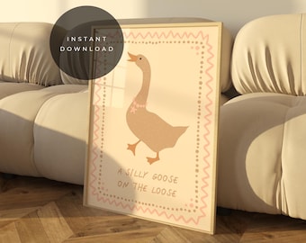 Silly Goose Art Print: Retro Cottagecore Nursery Decor (Digital Download