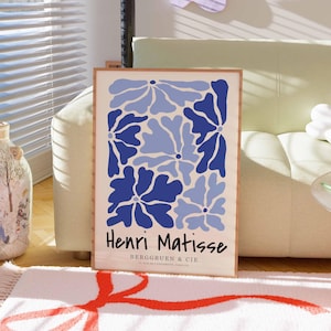 Henri Matisse Flower Exhibition Poster, Blue Gallery Wall Art Print, Navy Blue Boho Art Print, Wall Decor, Bedroom Living Room Art