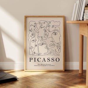 Picasso Exhibition Wall Art Print, Neutral Beige Abstract Minimalist Gift Idea, Famous Artist Print, Black White Gallery Wall Home Decor
