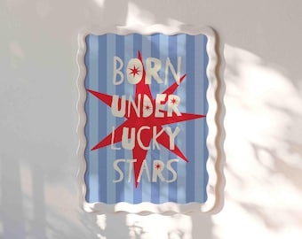 Born Under Lucky Stars Print, Celestial Nursery Wall Art, Modern Abstract Poster