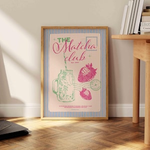 Matcha Club Poster, Retro Drink Art, Cafe Poster, Brunch Poster, Matcha Latte Druck, moderne Hauskunst, Funky Küchendruck, handgezeichneter Druck