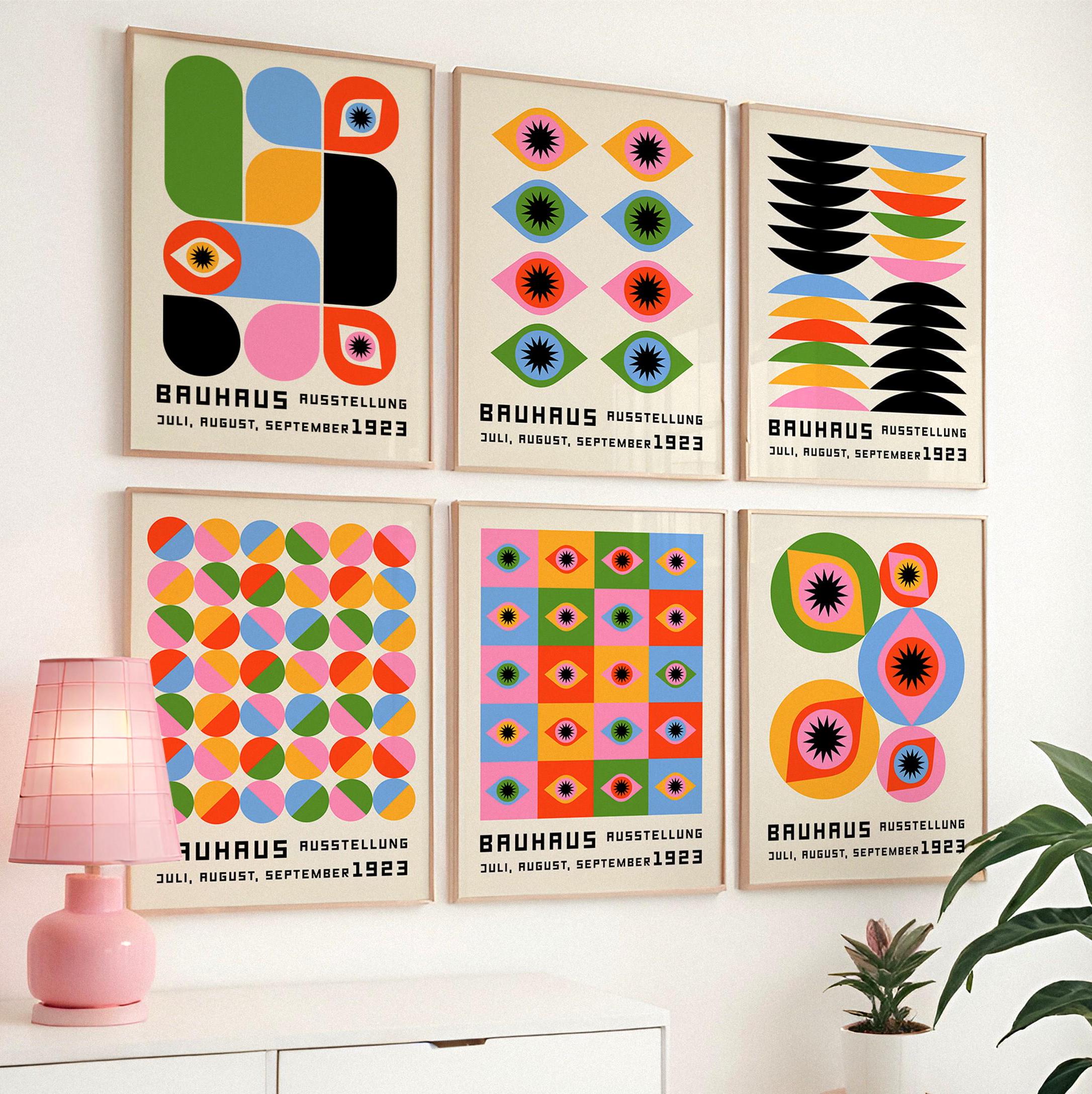 Bauhaus Print, Retro Gallery Wall Art - Set of 6, Multiple Sizes