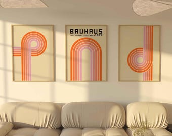 Conjunto de 3 carteles de la exposición Bauhaus, arte abstracto retro