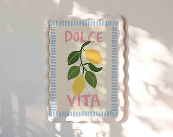 Dolce Vita Lemon Art Print, Mediterranean Kitchen Decor, Italian Summer Fruit Wall Poster