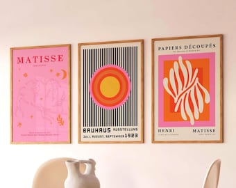 Set Of 3 Matisse Prints, Bauhaus Circles Poster, Gallery Wall Art Bundle, Living Room Wall Print, Exhibition Mid Century Modern Decor