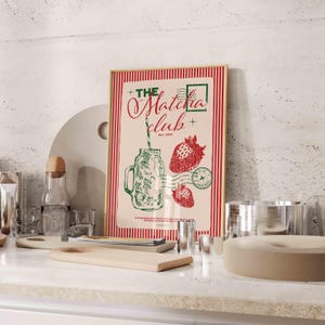 Matcha Club Poster, Retro Drink Art, Cafe Poster, Brunch Poster, Matcha Latte Print, Modern Home Art, Funky Kitchen Print, Hand Drawn Print