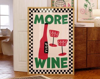 Retro Kitchen Wine Print, Funny Bar Sign, Doodle Wall Art