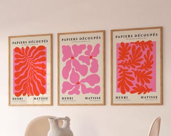 Matisse Dance Print Set, Bauhaus Wandkunst, Rot Rosa Beige Poster