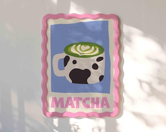 Matcha Latte Art Print, Modern Abstract Kitchen Decor, Minimalist Cafe Wall Art